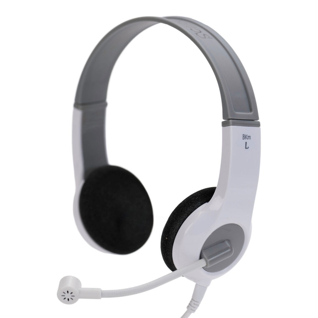Side view of a SchoolPHONES® BKM school headset showing the left earcup and the replaceable ear cushion