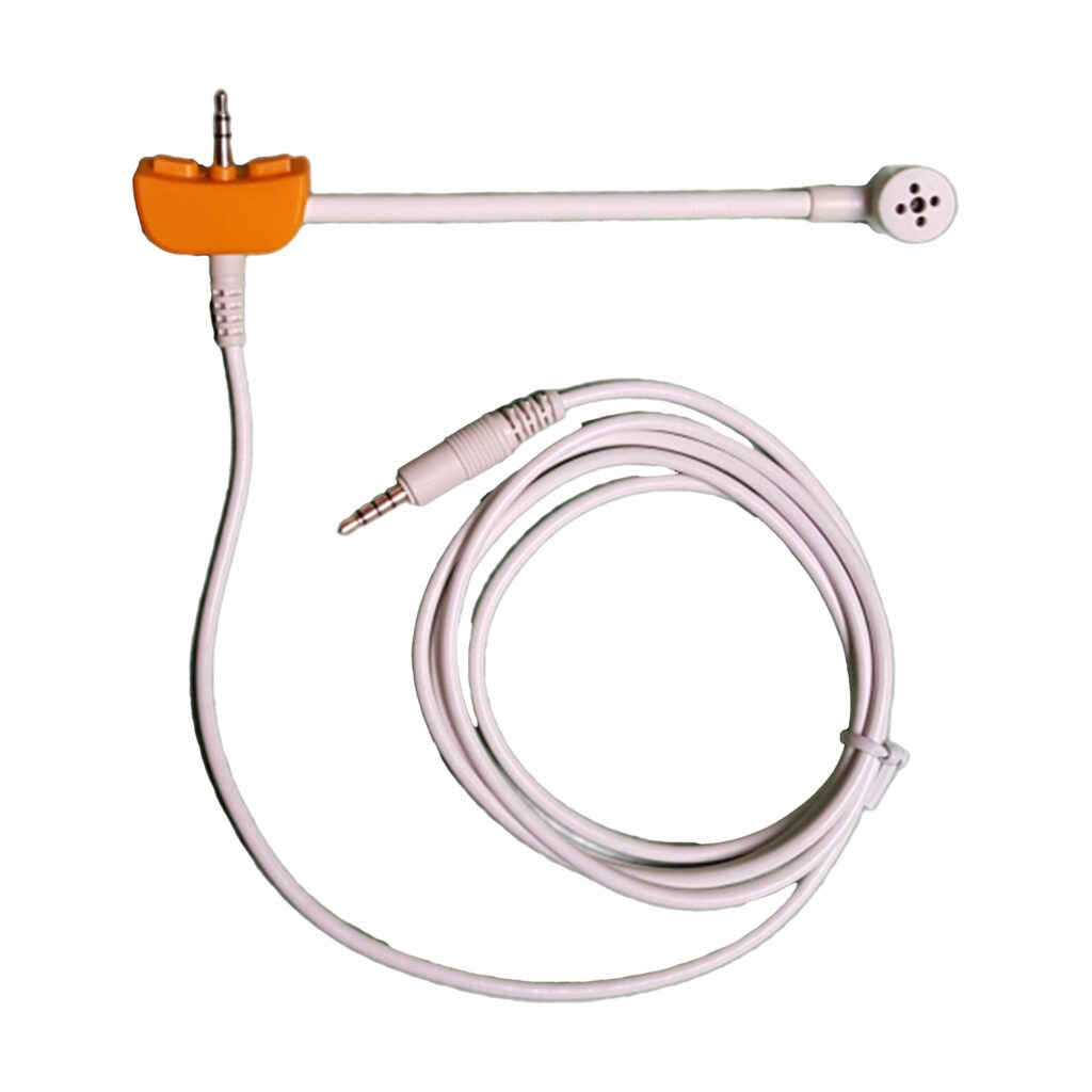 Close-up of SchoolPHONES® Lab Partner (JP) detachable microphone for modular school headsets, ideal for clear student communication.