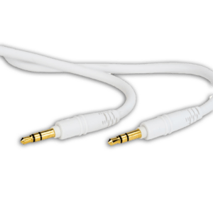 The 3.5mm Standard LPJ series TRS Cable (1.2m) features gold-plated male connectors at both ends—perfect for use with SchoolPHONES® or as adapters for school headphones, and shown coiled on a plain white background.