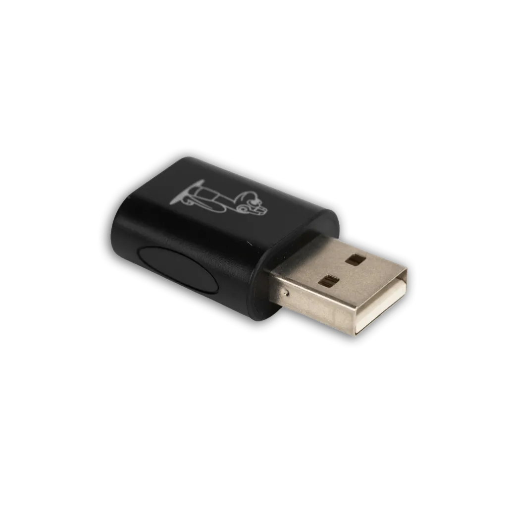 SchoolPHONES® USB-A to 3.5 mm TRRS audio adapter, black with a gold-plated USB-A connector, for desktops and carts without a headphone jack