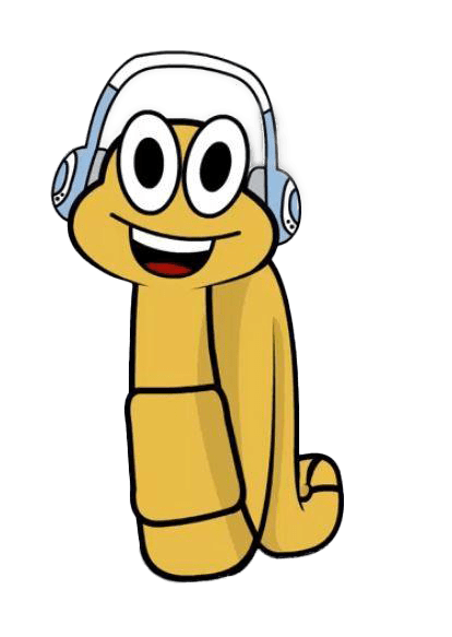 SchoolPHONES® mascot Wiggles smiling warmly at the viewer while wearing classroom headphones, symbolizing fun, comfort, and student-focused design.